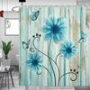 Teal Rustic Floral Shower Curtain, Retro Turquoise Flower And Butterfly Farm Wooden Decor For Bathroom, Blue Wild Daisy Flower