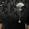 Retro Chinese Plum Blossom Fan Brooch with Tassel Pendant
