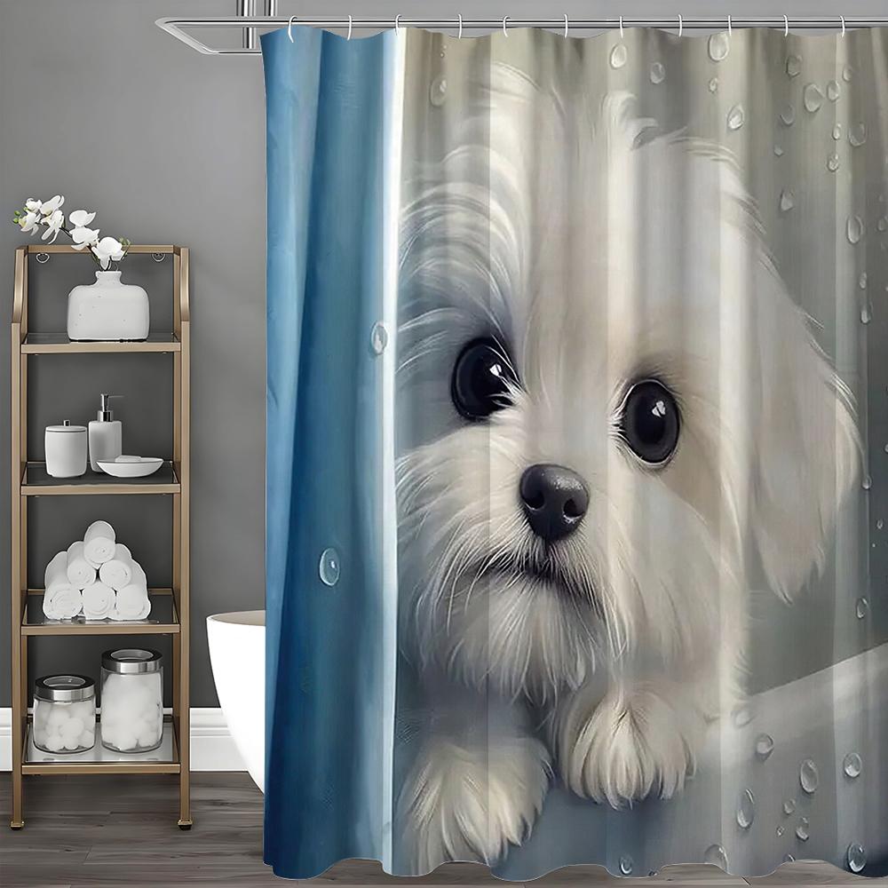 Cute Puppy Shower Curtain, Bathroom Decorative Shower Curtain, Waterproof Shower Curtain with Hooks