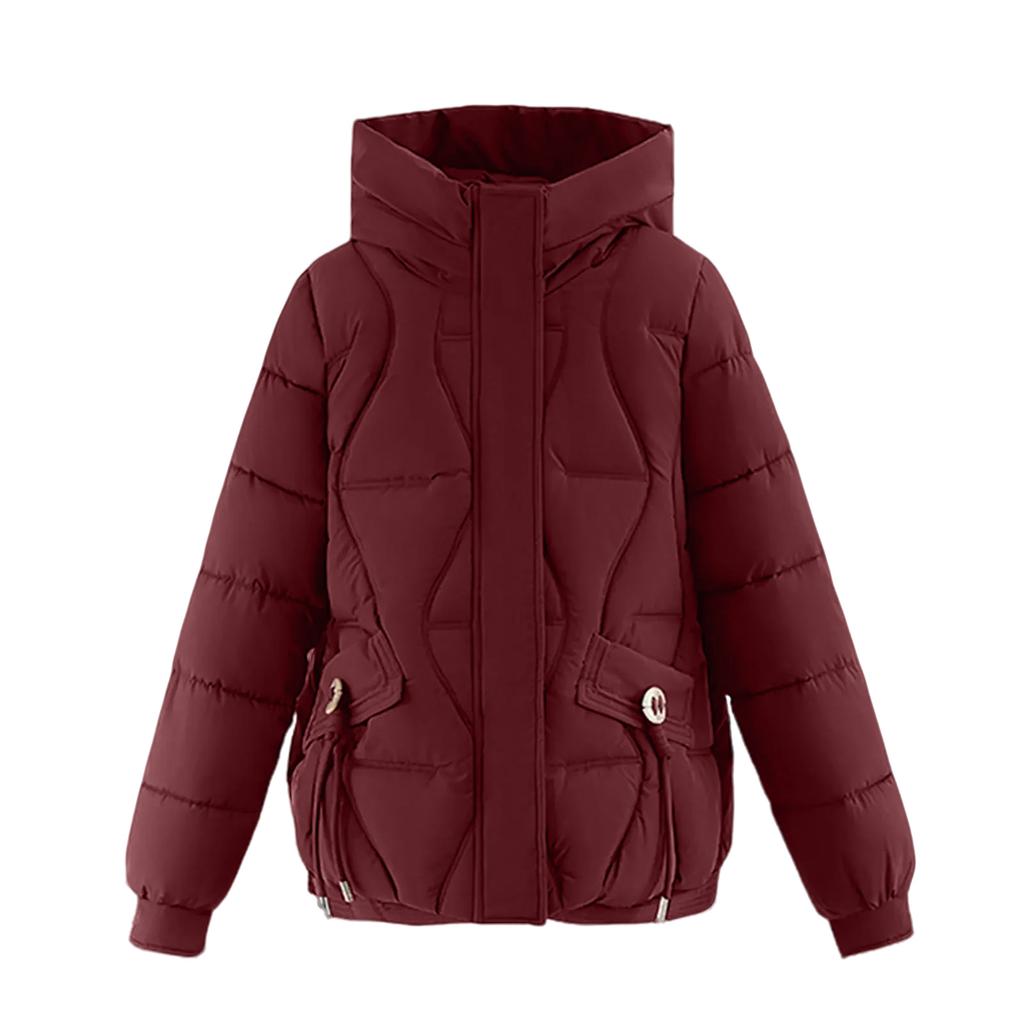 Women's Solid Color Fashionable Thick Warm Temperament Cotton Jacket Hooded Long Sleeved Jacket