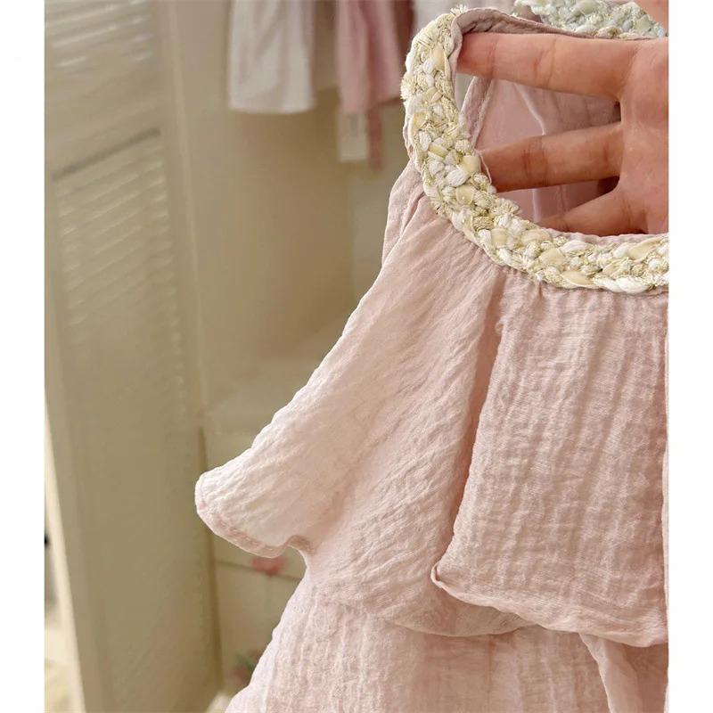Girls Casual Dresses Summer Children Clothing Sweet Vest Baby Cake Round Collar Fashion Soild Sweet Pink
