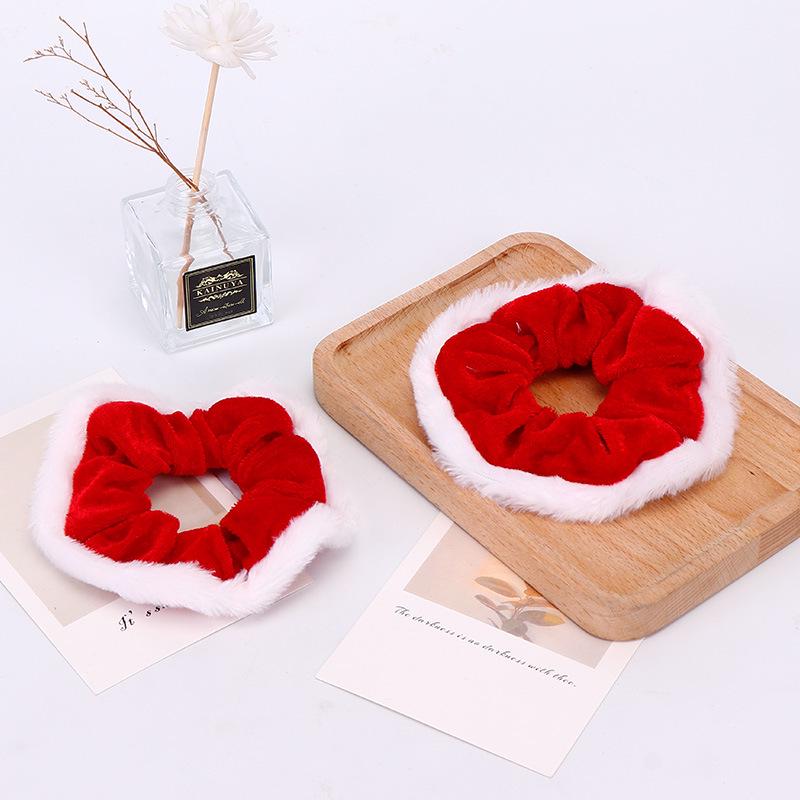European & American Red Christmas Floral Hair Tie - Thick Plush Patchwork for Autumn/Winter