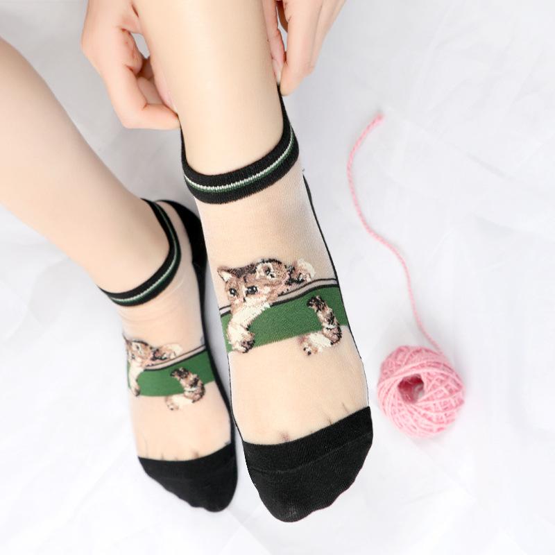5 Pairs of Ladies Spring and Summer Thin Lovely Crystal Silk Transparent Socks