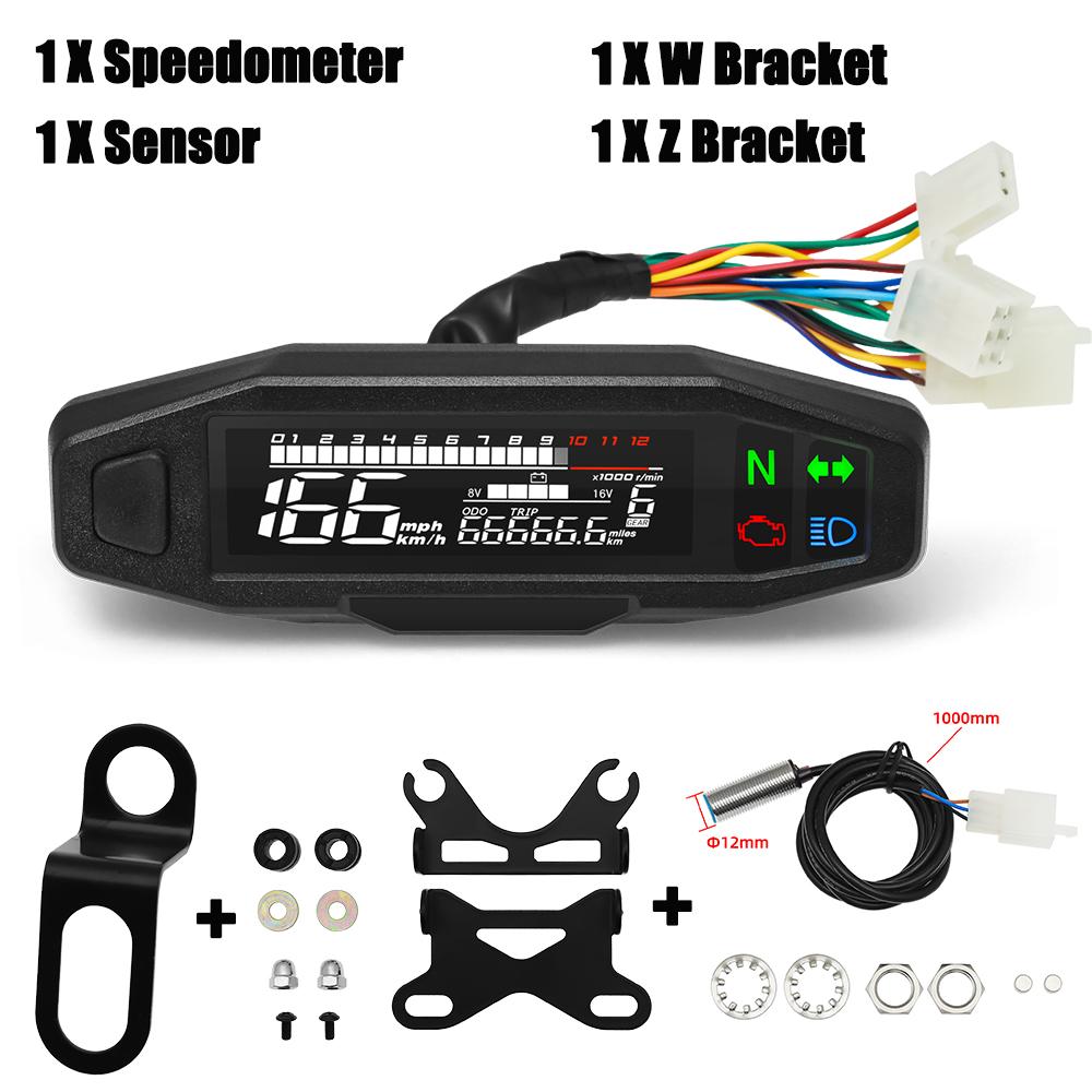 Odometer Gauge Motorcycle Speedometer Oil Level Meter 12V Universal Waterproof LCD Tacho Panel with LED Signal Light Indicator