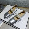 Square Head Silver Mary Jane Shoes Women's Summer Skirt Temperament Versatile Small Leather Shoes Flat Bottom Shallow Mouth Single Shoes Doudou Shoes