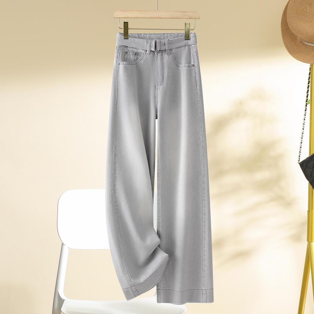 Women's Light Gray High-Waisted Wide-Leg Jeans - New Fashion for Spring/Autumn 2025