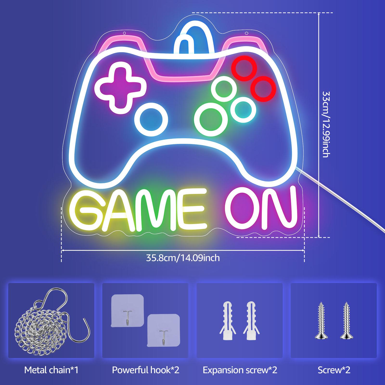 

Dimmable Game On Neon Sign with 10 Brightness Levels USB Powered Neon Controller Sign Game Room Decor for Teenage Boys Kids