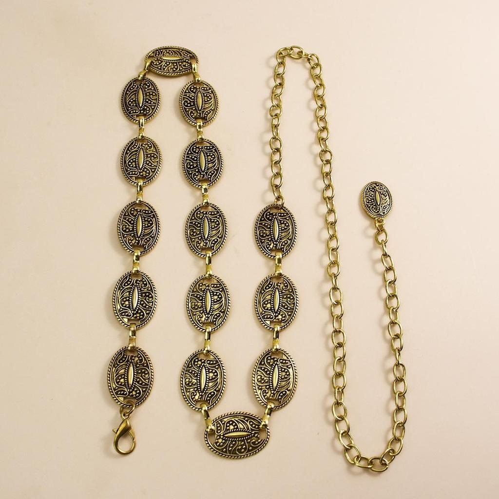 Vintage Floral Engraved Thin Metal Waist Chain - Fashionable Versatile Body Chain Belt