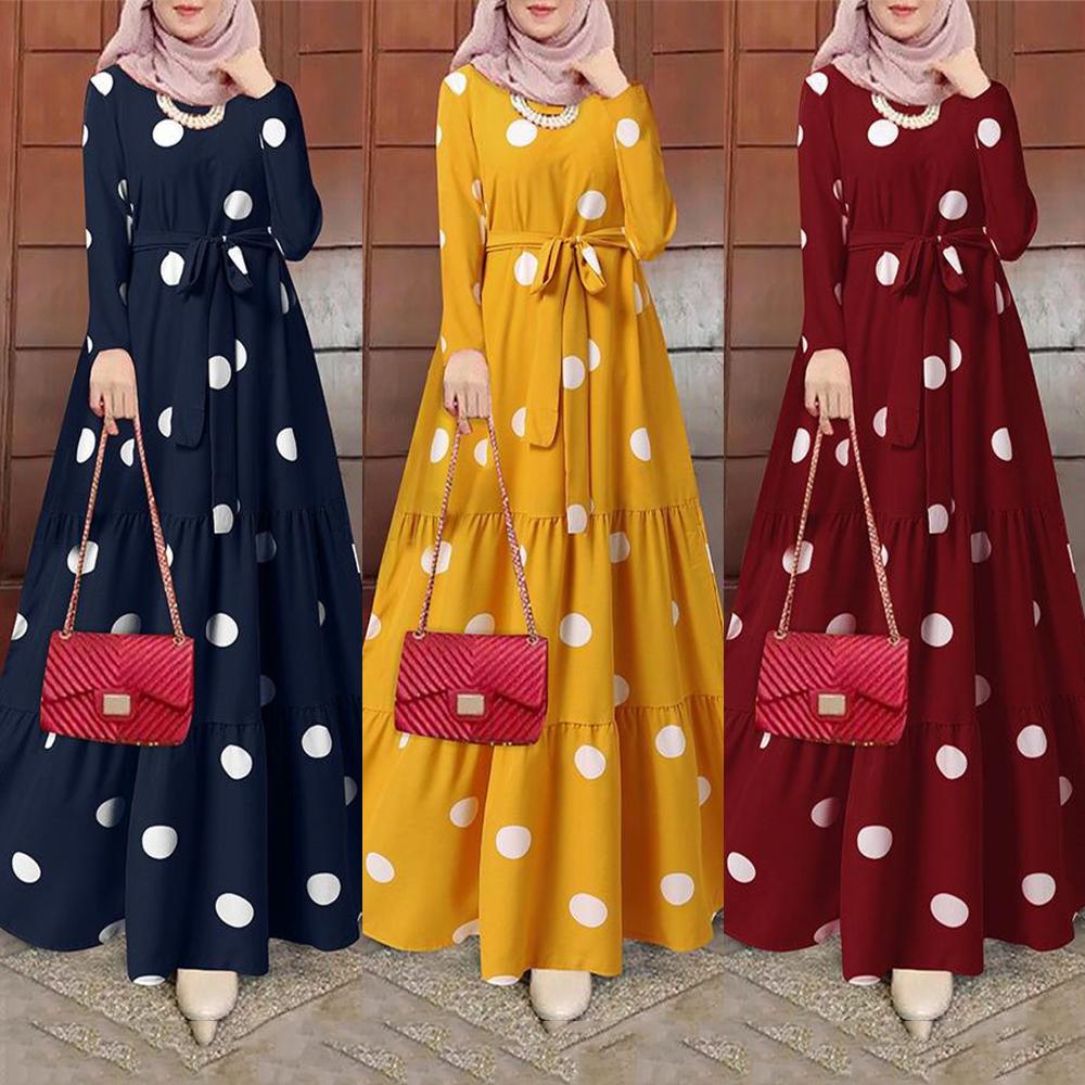 Nuevo Vestido Abaya musulmán de lunares para mujer, vestidos largos bohemios para fiesta