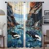 Marine Animal World Blackout Curtain for Room 2 Panel Elegant Room Curtains Partition Halloween Decoration Shades Living Kitchen
