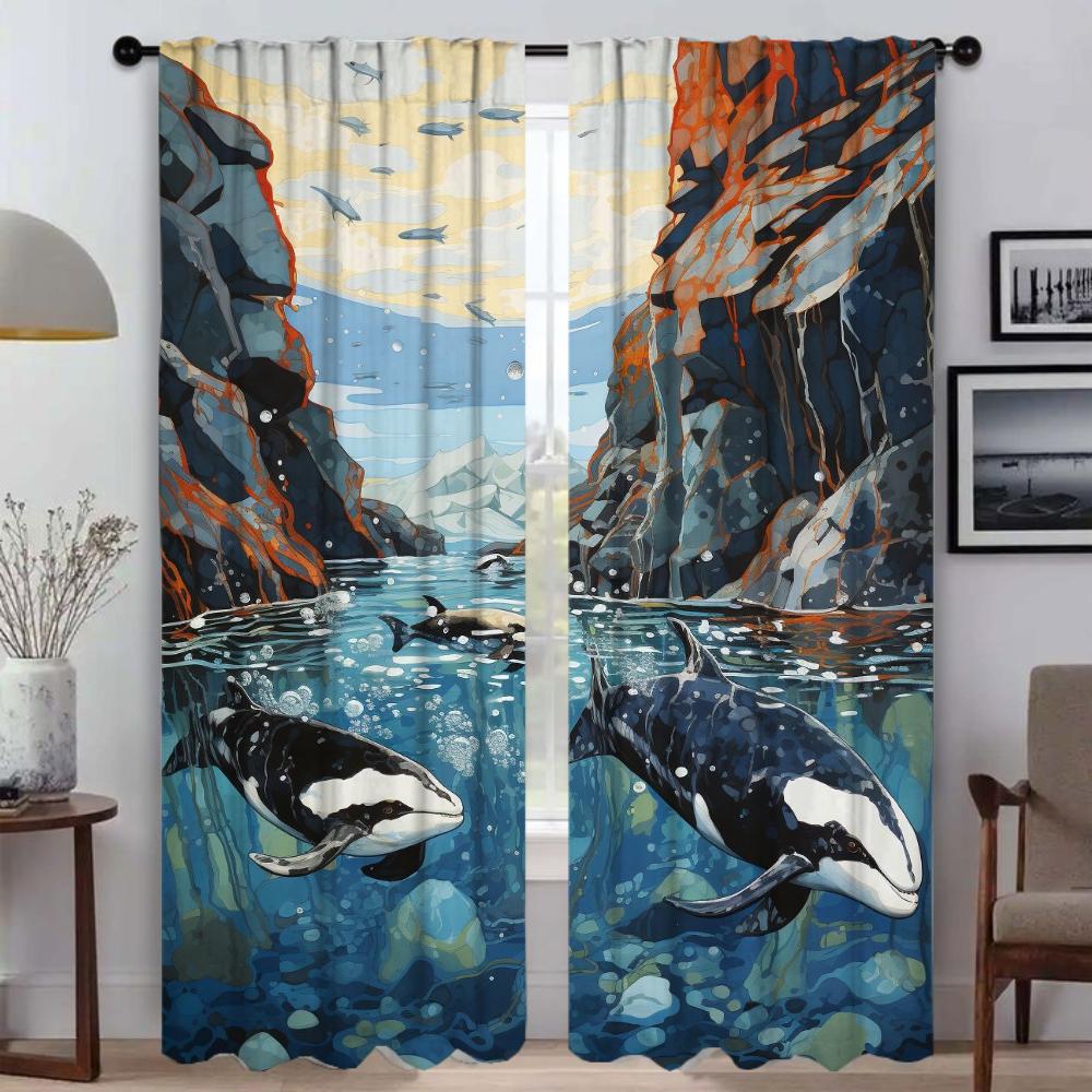 Marine Animal World Blackout Curtain for Room 2 Panel Elegant Room Curtains Partition Halloween Decoration Shades Living Kitchen