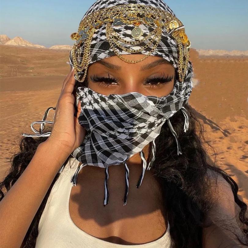 Etnický Keffiyeh Šátek na hlavu Třásně Arafat Hijáb Shemagh Šátek Arabský Kryt obličeje Prachotěsný Návlek na hlavu Muslimská Arabská Bandana Šála