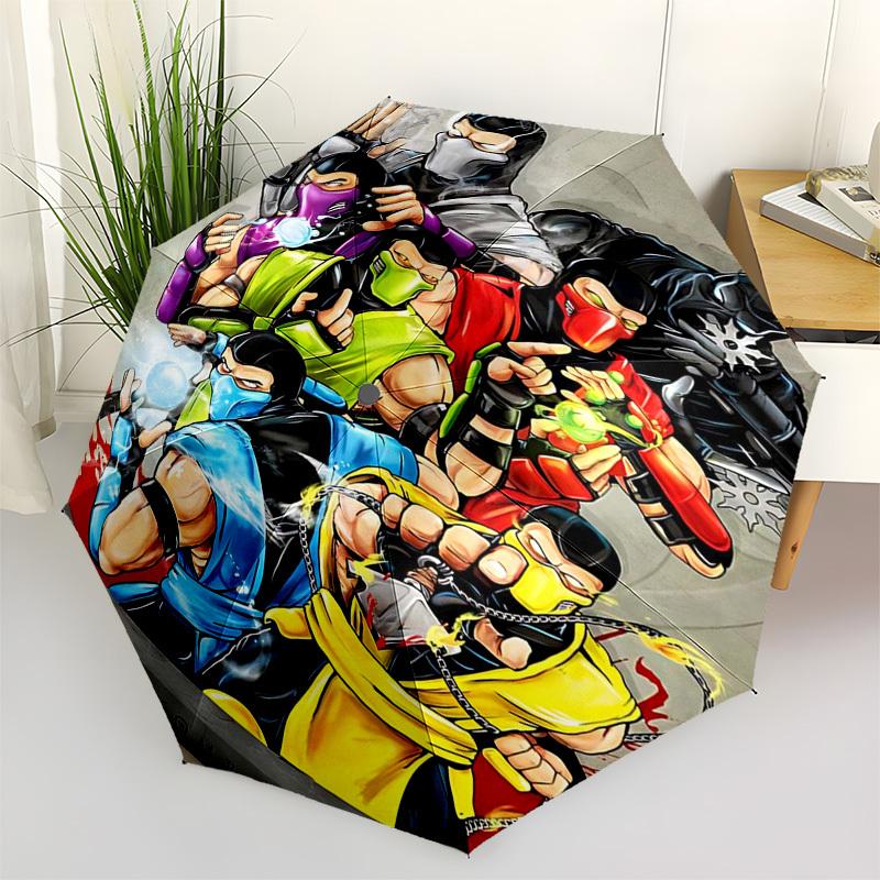 

1pc Mortal Kombat Ninja Warriors Auto Open Umbrella, Portable 3-Fold Design with 8-Bone Iron Frame, Outdoor for Fans, Travelers, Daily Use, and Gift G