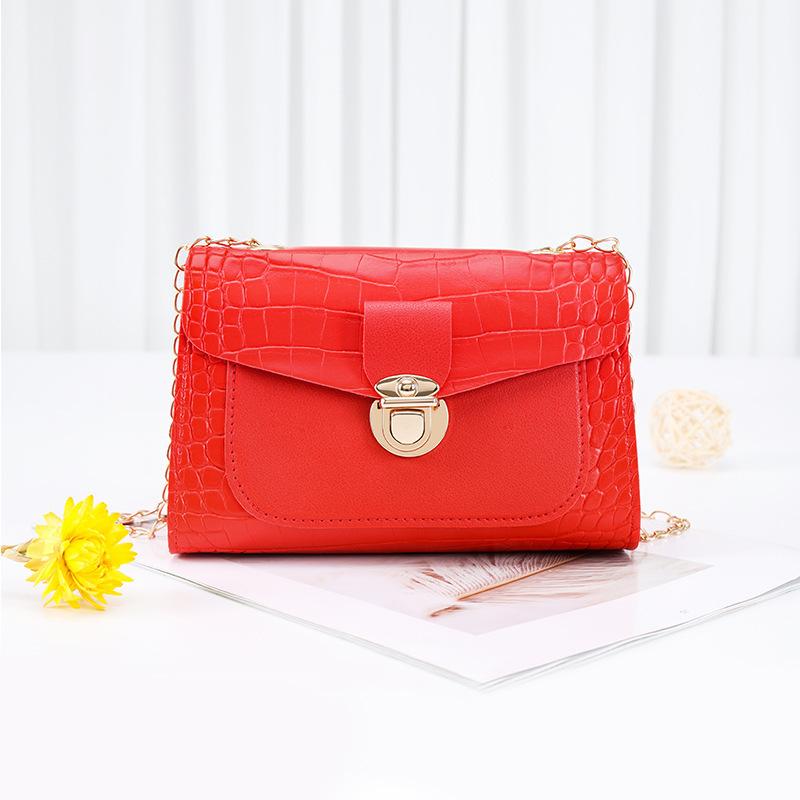 Stone Pattern Women's Bag New Lock Double Chain Small Square Bag Mobile Phone Bag Women's Bag One Piece