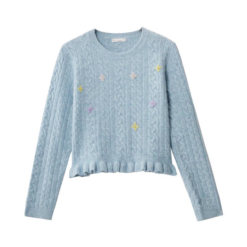 INMAN Women's Gentle Floral Cable Knit Pullover Sweater