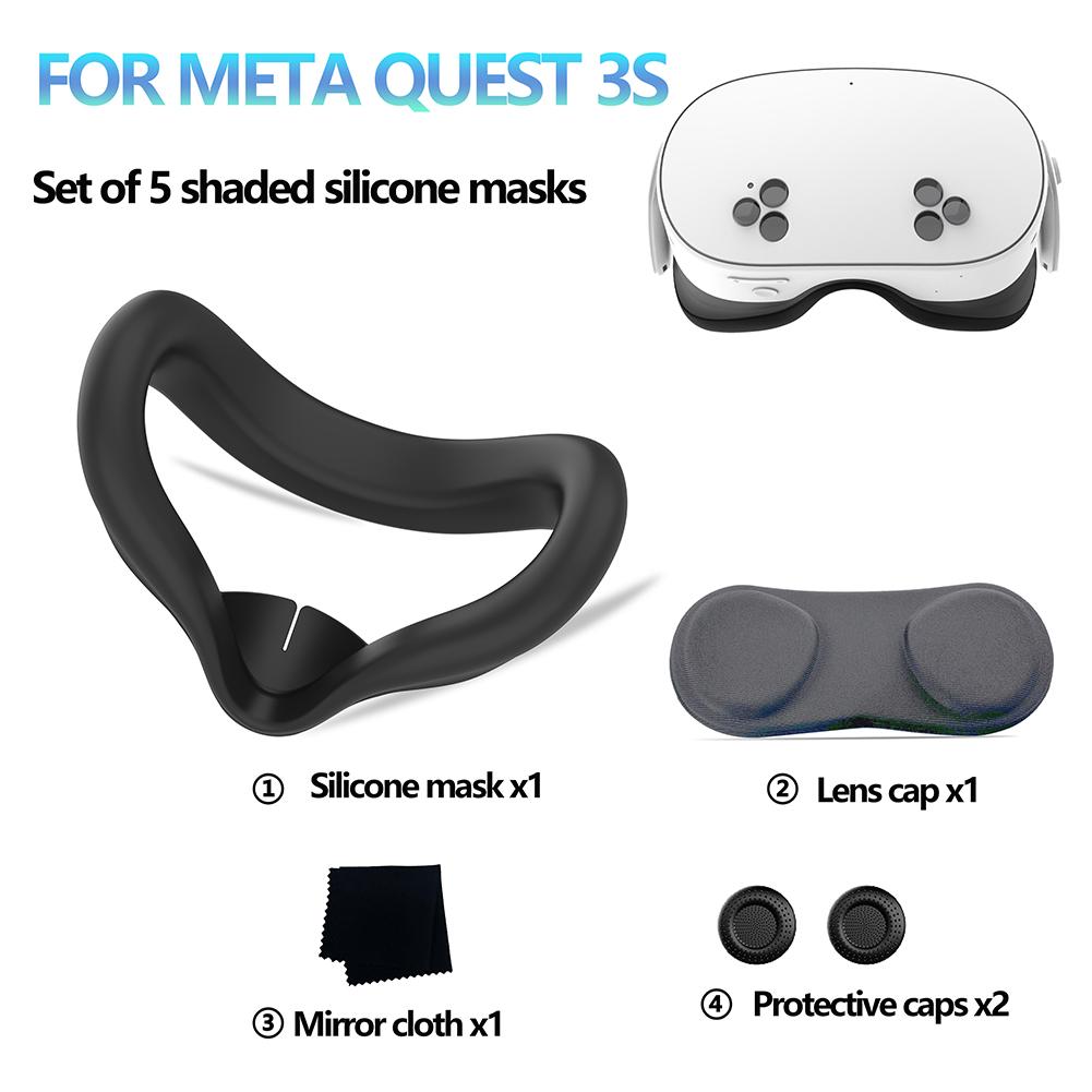 Silicone Cover Set Silicone VR Face Cover with Len Protector & Joystick Cover Face Pad Cushion for Meta Quest 3S VR Accessories