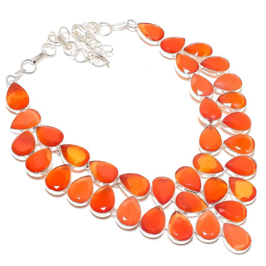 

Натуральный оранжевый камень Мона Лиза Ювелирное изделие из стерлингового серебра 925 пробы Ожерелье 18 O8F84