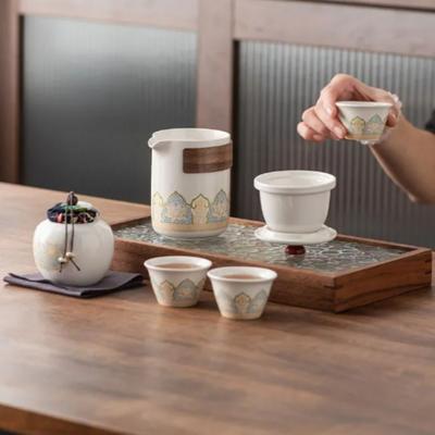 With Handle Portable Tea Set Cerc Material One Pot Travel Tea Set Three Cups Premium Material Tea Making Equipment Gift Giving