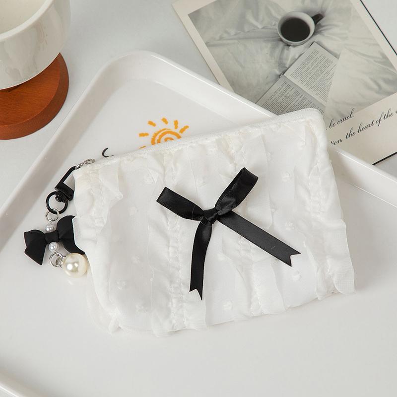 Urocza Damska Mini Torebka na Makijaż Koreański Koronkowy Kok Płócienna Portmonetka Mała Saszetka Torebka Kawaii Damska Torba na Kosmetyki z Zamkiem
