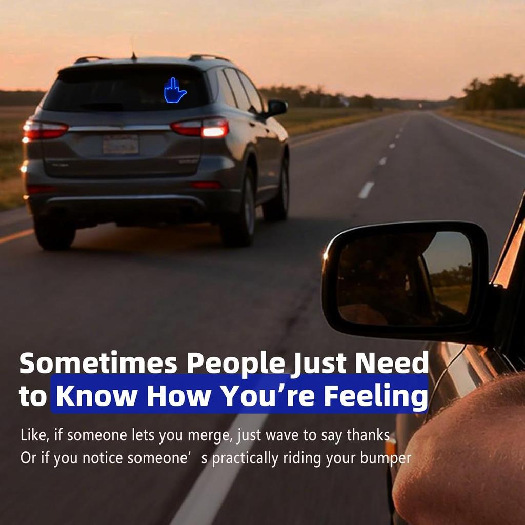 Middle Finger Car Light, Glogesture Hand Light For Car, Road Rage Led Sign, Light Up Road Mate Hand Led Glo Gesture For Cars Window With Remote,