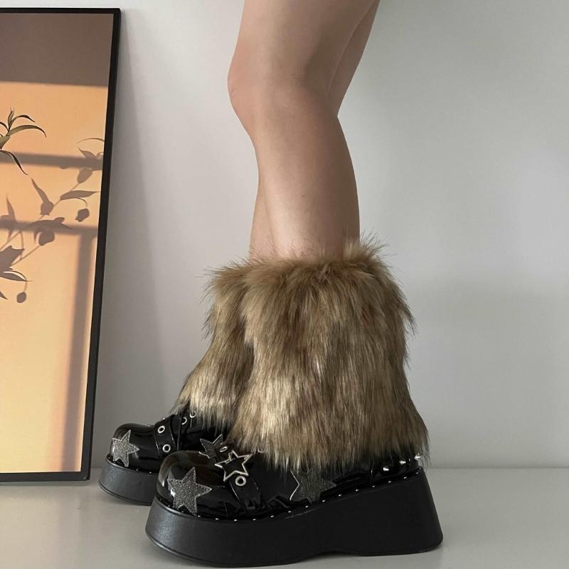 Womens Furry Party Costume Sexy Y2K Faux Furs Fuzzy Long Boots Shoes Cuffs Cover Leg Warmers/Boot Sleeves/Boot Covers