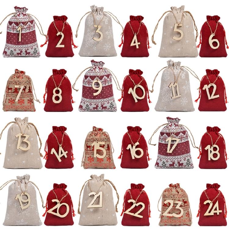 Christmas Countdowns Bag With Reinforced Drawstring Sustainable Burlap Fabric For Seasonal Surprises