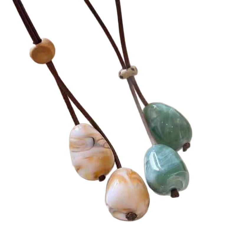 Elegant Long Oval Pendant Necklace Chinese Style Forest System Simple Vintage Zen Design Jewelry Accessory