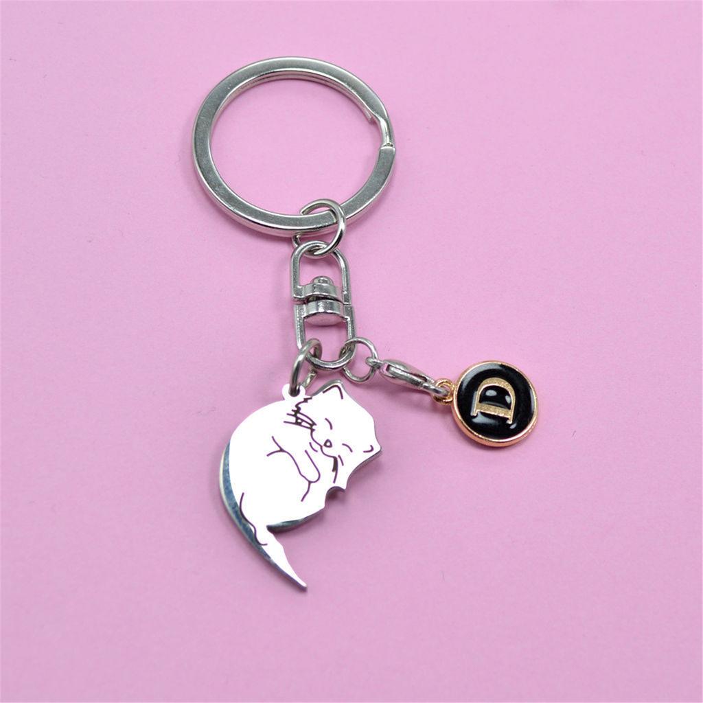 Matching Cat Pendant Keychains For Couples Stylish Black And White Design Ideal For Valentines Day Or Special Occasions