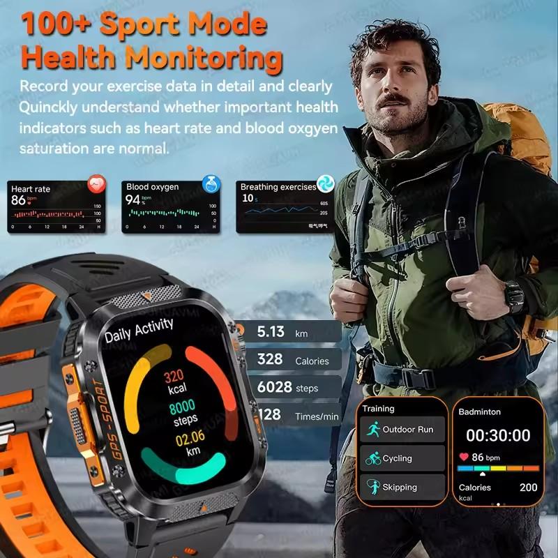 2026 Yeni Askeri Erkek Dahili GPS Akıllı Saat Pusula Altimetre 3ATM Su Geçirmez Bluetooth Çağrı Kalp Atış Hızı Spor Fitness Akıllı Saat