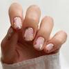 24Pcs Short French Press On Nails Pink Glitter Pearlized Fake Nail Tips Cute Natural Sweet