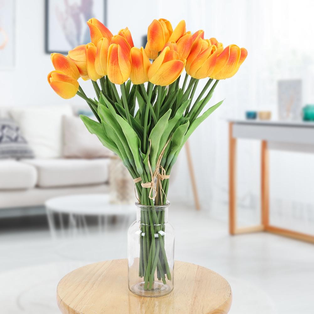 30Pcs Real touch Artificial Tulip Flower Fake Flower Gift for Home Wedding Decor(Sunset Color)