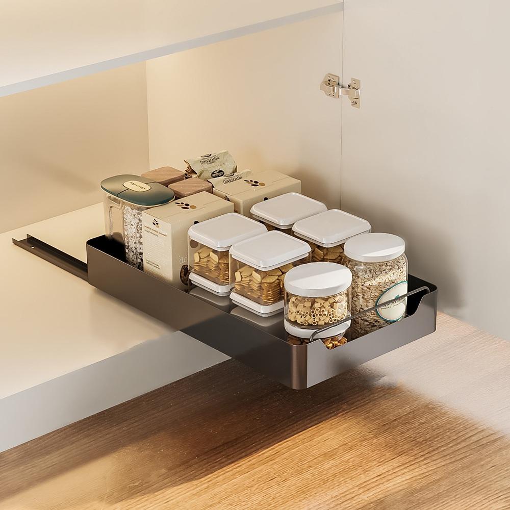 Pull-out Drawer Type Storage Tray Carbon Steel Spice Box Storage Rack Cabinets Organizer  Bathroom