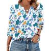 Womens Casual V Neck Loose Fit Three Quarter Sleeve Blouse Floral Print Lightweight Top for Everyday Wear