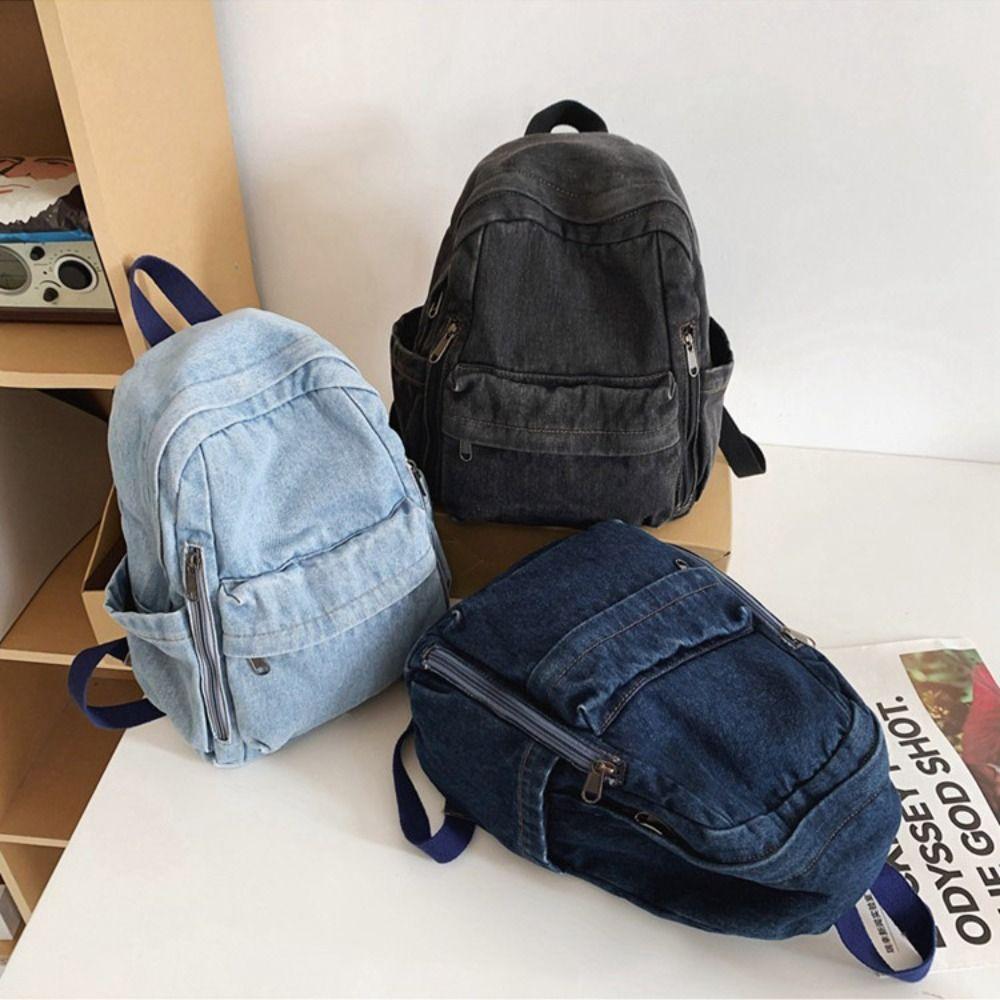 Street Style Vintage Handbag Japanese Style Solid Crossbody Bag Simple Denim Backpack  Outdoor