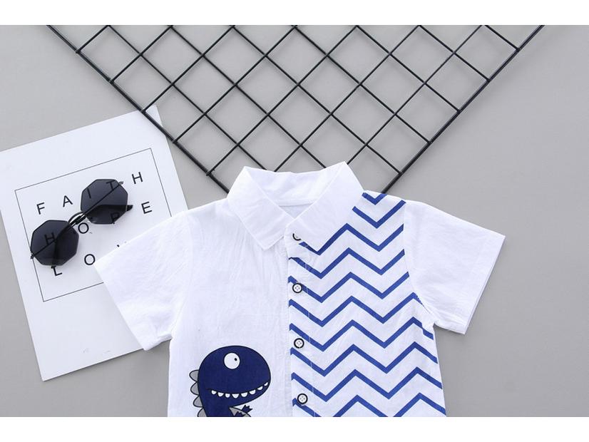 Children's Summer Cartoon Dinosaur Two-Piece Set: Short Sleeve Shirt and Shorts