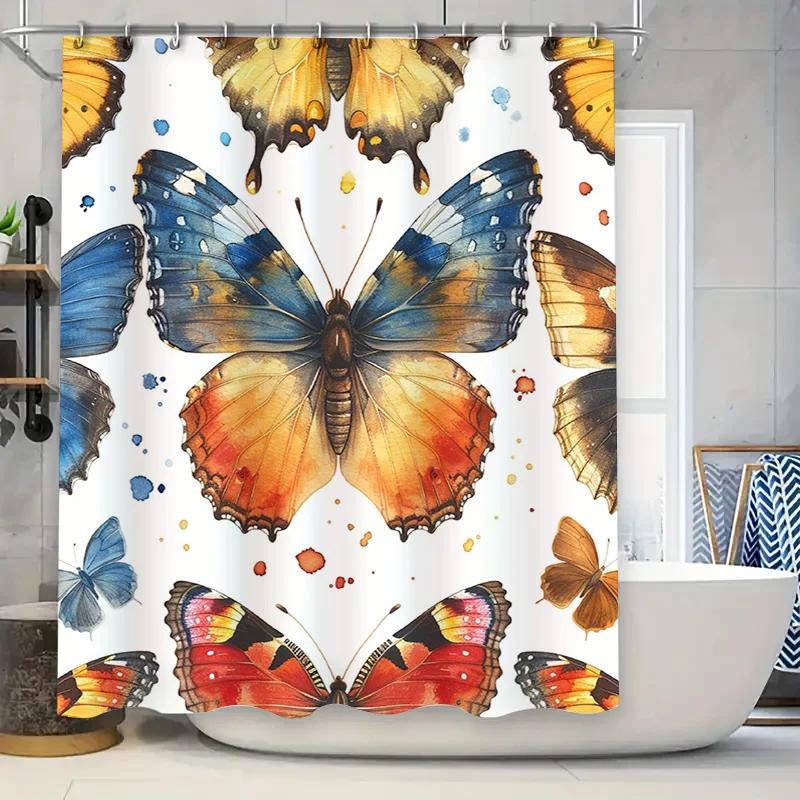 Butterfly Printed Shower Curtain Waterproof Bathroom Decorative Fabric Home Decoration for Adults 3D Butterfly Print Shower curt