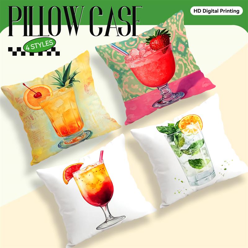 Summer Fruit Drinks Pattern Throw Pillow Cover Waist Cushion Cover Decor Home Decorative Pillowcase Outdoor Patio Supplies