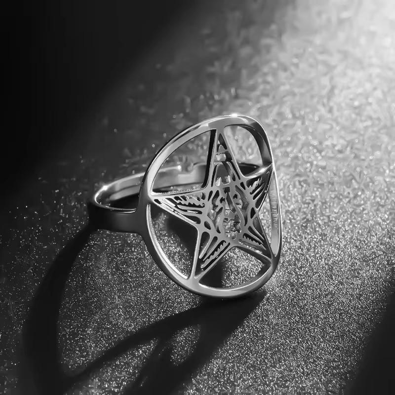 Teufelsziege Pentagramm Edelstahlring, Neutraler Stil Modeaccessoires gray
