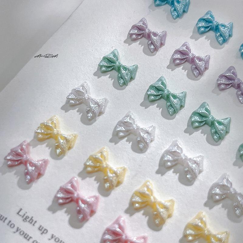 50Pcs Pearlescent 3D Nail Art Bow Charm For Nails Decoration Design Kawaii Manicure Accessories Bow-knot DIY Craft Supplies