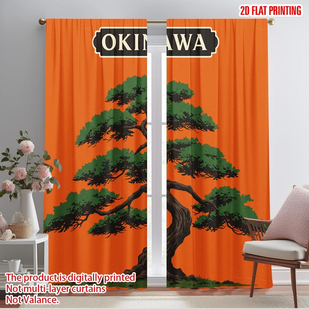 

2pcs 2D flat printing Curtain Okinawa Pine Bonsai 100% Polyester Fabric Without Electricity Holiday Decorations Use for room 52.50×116.00 CM 2pcs
