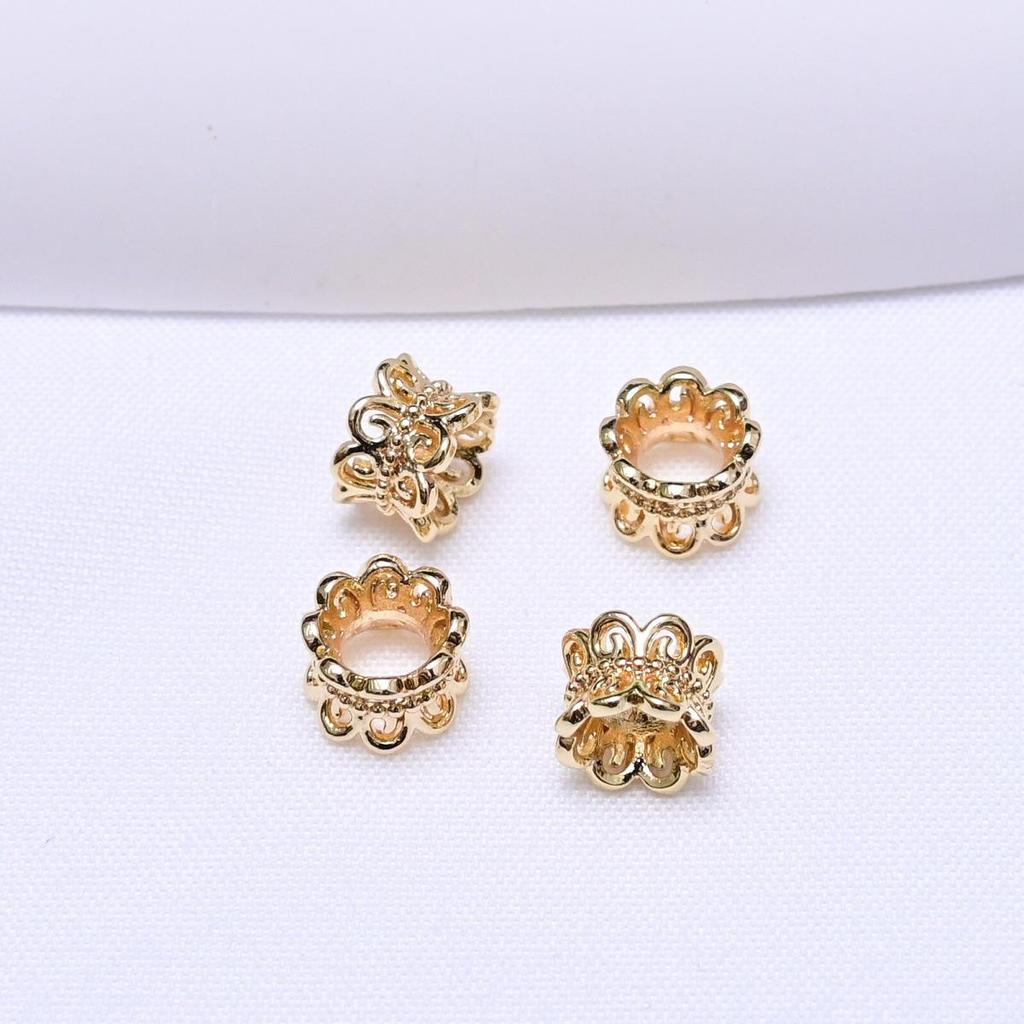18k Gold Plated Three-Way Spacer Beads, Colorfast Hollow Flower Petal Design for DIY Braided Rope Beading Accessories.
