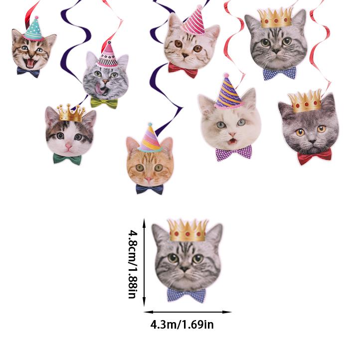 Pet Cats Theme Happy Birthday Party Decoration Bunting Banner Pull Wall Flags Garland for Cat Birthday Decoration Supplies