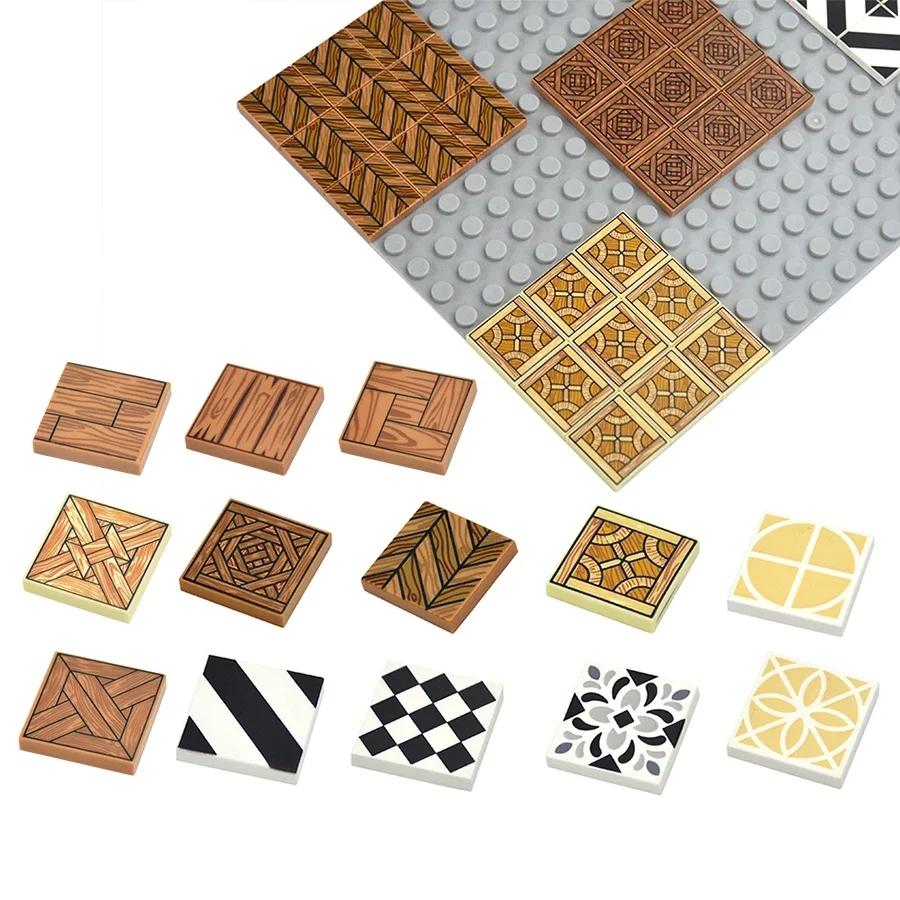 MOC Tile Smooth Printed 1x1 1x4 1x6 2x2 Assemble Particles 2431 3068 Flat Wood Grain Pattern Traffic Warning Bricks Accessories