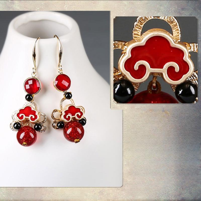 GemChic Women's New Vintage Red Coloured Glaze Alloy Tassel Fringe Earrings Ethnic Fashion Hook Earrings Birthday Christmas Jewelry Gift