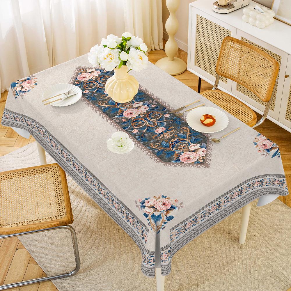 1PC Tablecloth Russian Central Asian Ethnic Style Rectangular Waterproof and Oil-proof Leave-in Household PVC Dining Table Cloth
