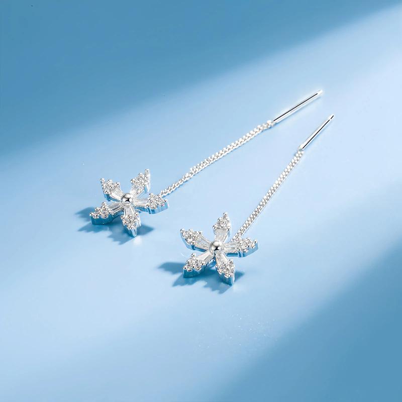 925 Sterling Silver Exquisite Crystal Flower Zircon Tassels Earrings for Women Party Fine Jewelry Gift