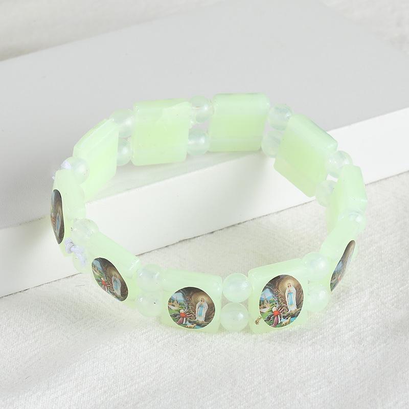 Vintage Jesus And Virgin Mary Pvc Rosary Bead Bracelet With Elastic Band Religious Image Stickers For Daily Wear Parties