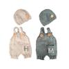 2020 Newborn Photo Props: 2-Color Knit Baby Overalls & Hat Set