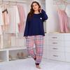Set pijamale mărime mare pentru femei Pantaloni cu mâneci lungi Îmbrăcăminte acasă Gât rotund Pijamale 2 piese