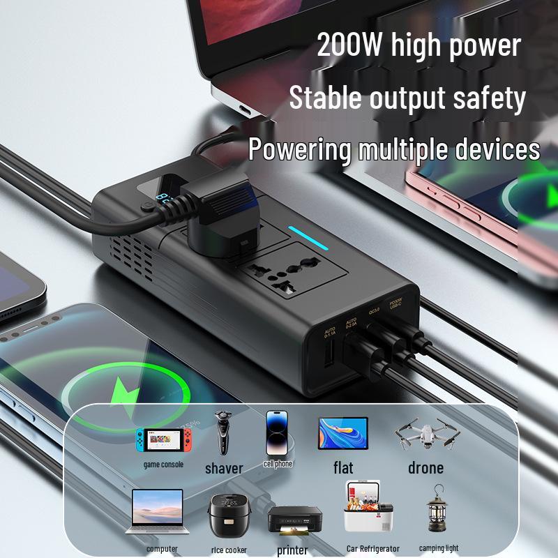 200W Car Power Inverter with Digital Display, DC12V To AC220V Converter